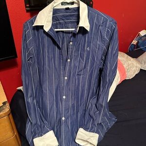 Ralph Lauren Navy Striped Shirt with White Accents